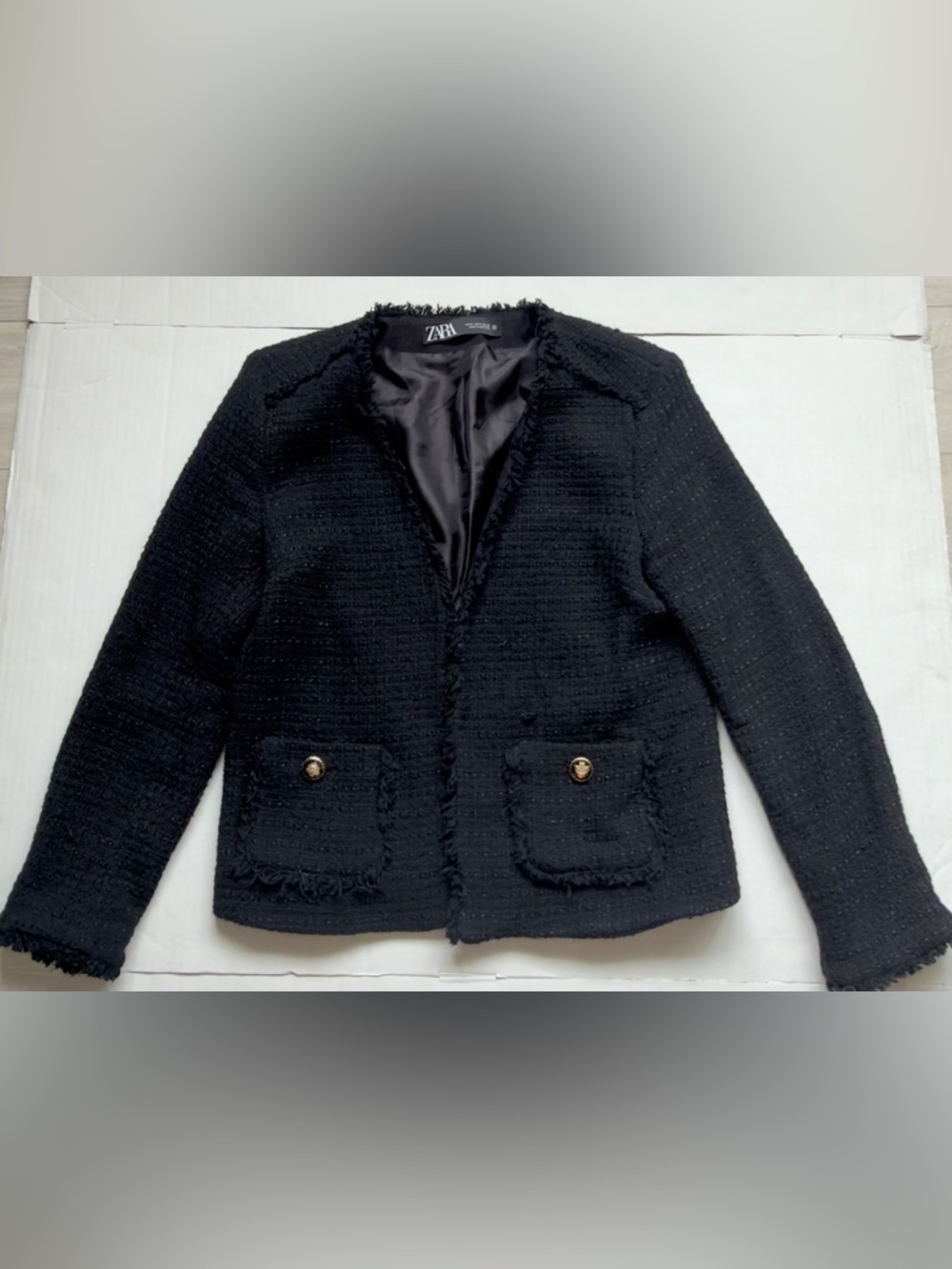 Zara Black Tweed Fringe-Trim Blazer - Picture 7 of 14